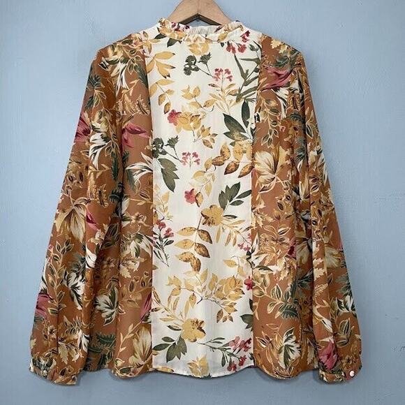 Christopher & Banks Size Large XL Boho Floral Blouse Semi Sheer Peasant Top - Picture 5 of 10